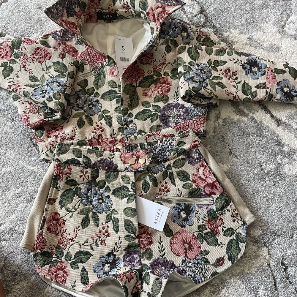 AKIRA Cream Floral Two-Piece Set with Pink and Blue Blooms